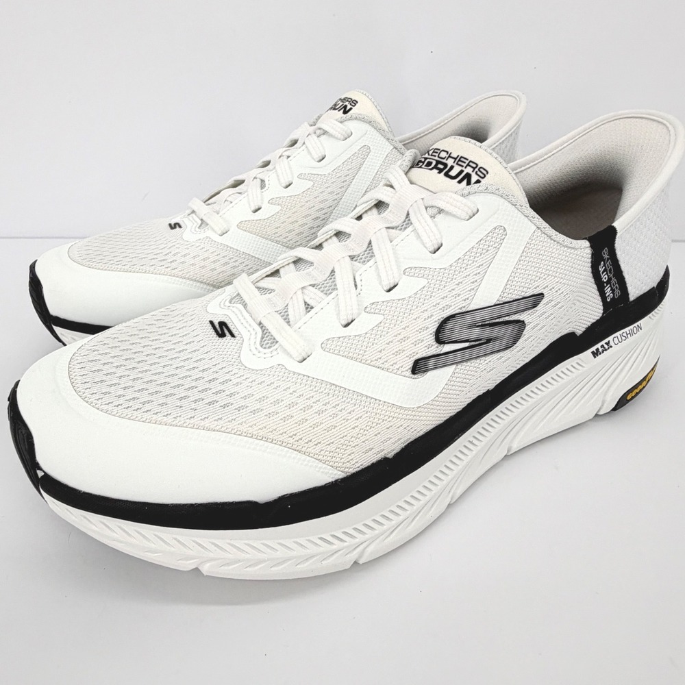 Skechers GO RUN Slip Ins Max Cushioning Mens Running Shoes White Black 10.5